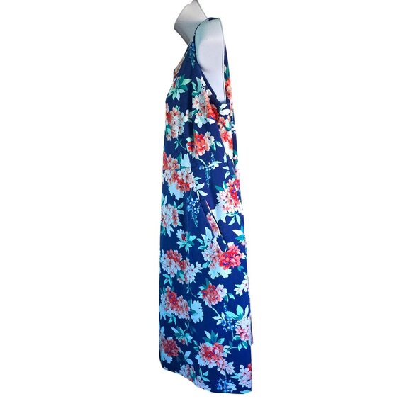 Lands End Women's Sleeveless Ponte Sheath Midi Dress Blue Floral Size 18W - Picture 5 of 16